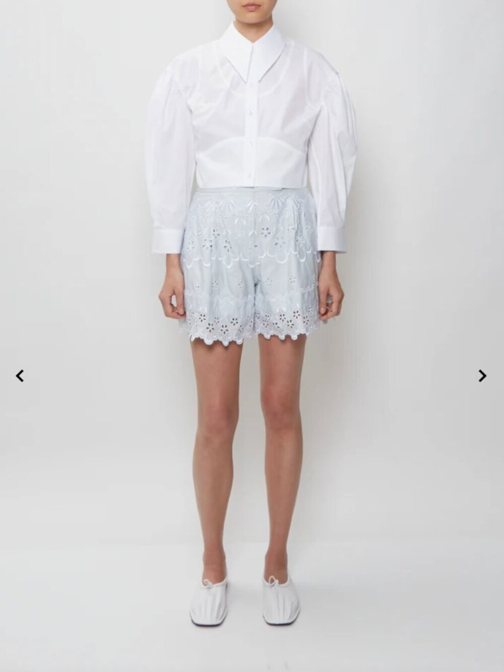 Simone Rocha Embroidered Eyelet Shorts Light Blue white Cotton size 8 UK wide